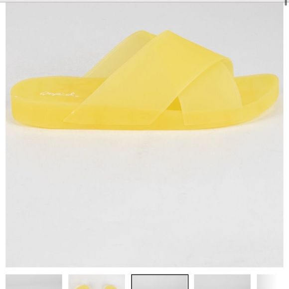 Qupid‎ Yellow Crisscross Slide Sandals - Picture 2 of 4